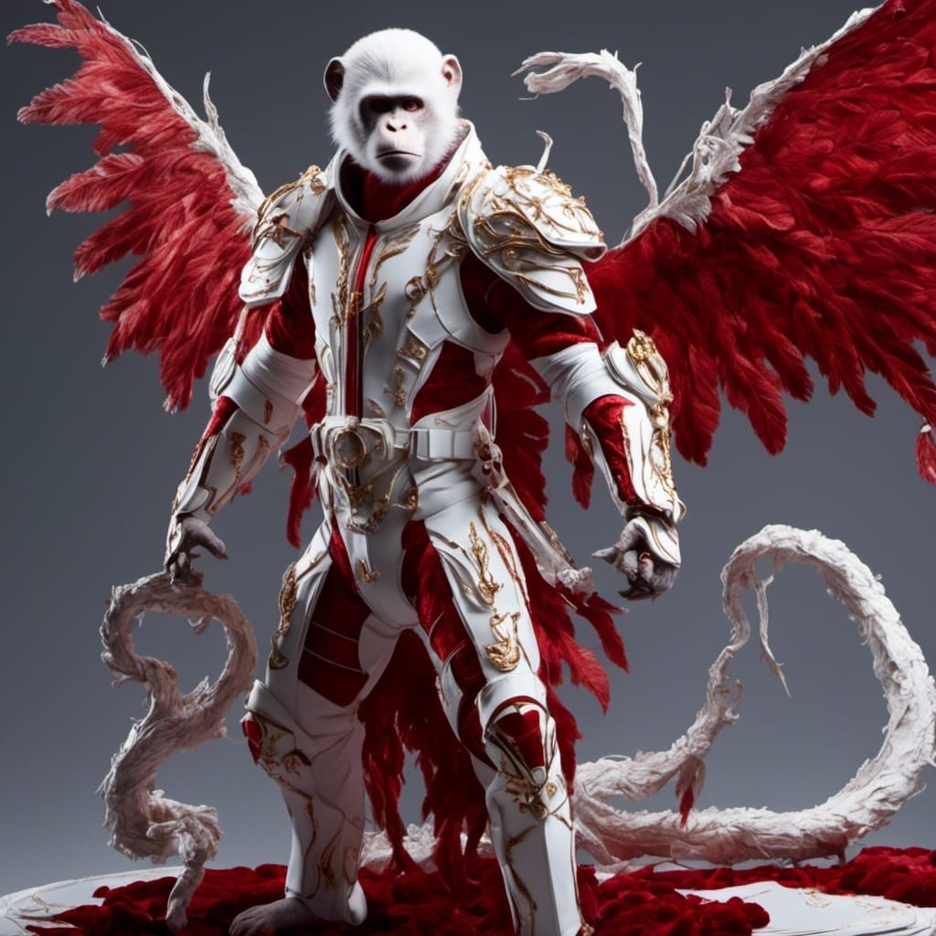 Monkey in White Suit with Red Velvet Details