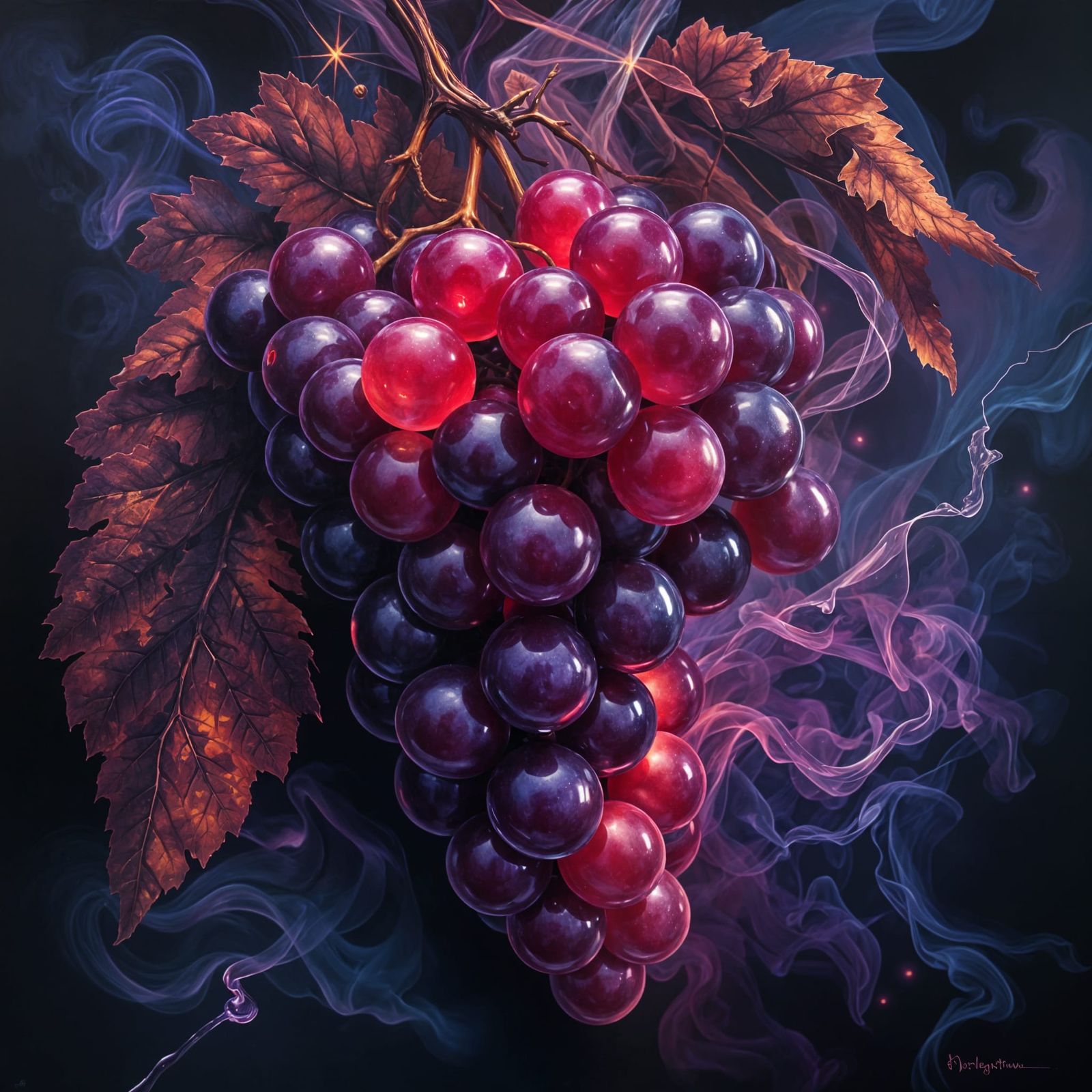 Ethereal Dark Light Grapes in a Cosmic Dance