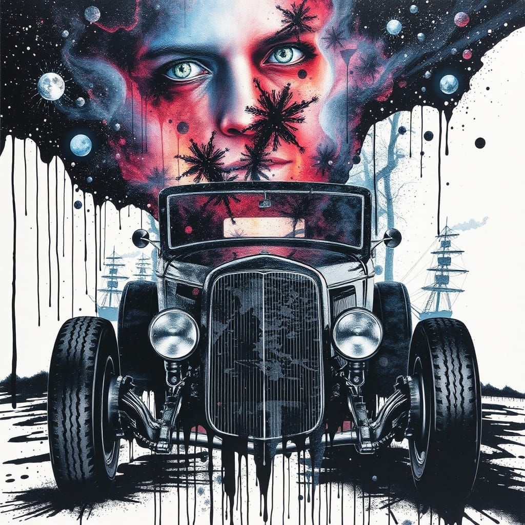 Galaxy Meets Earth: Ink Splatter Double Exposure