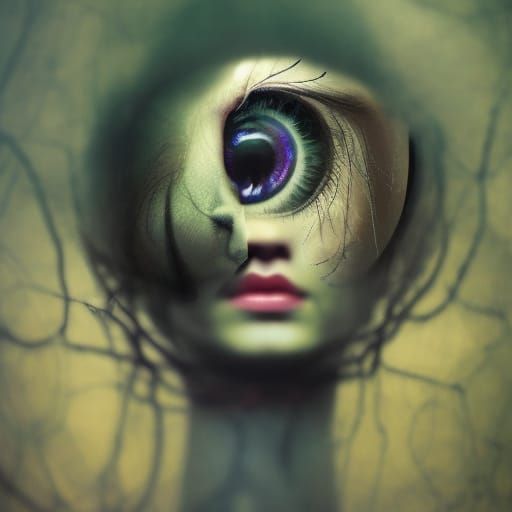 Surreal Portrait with Large Sad Eyes