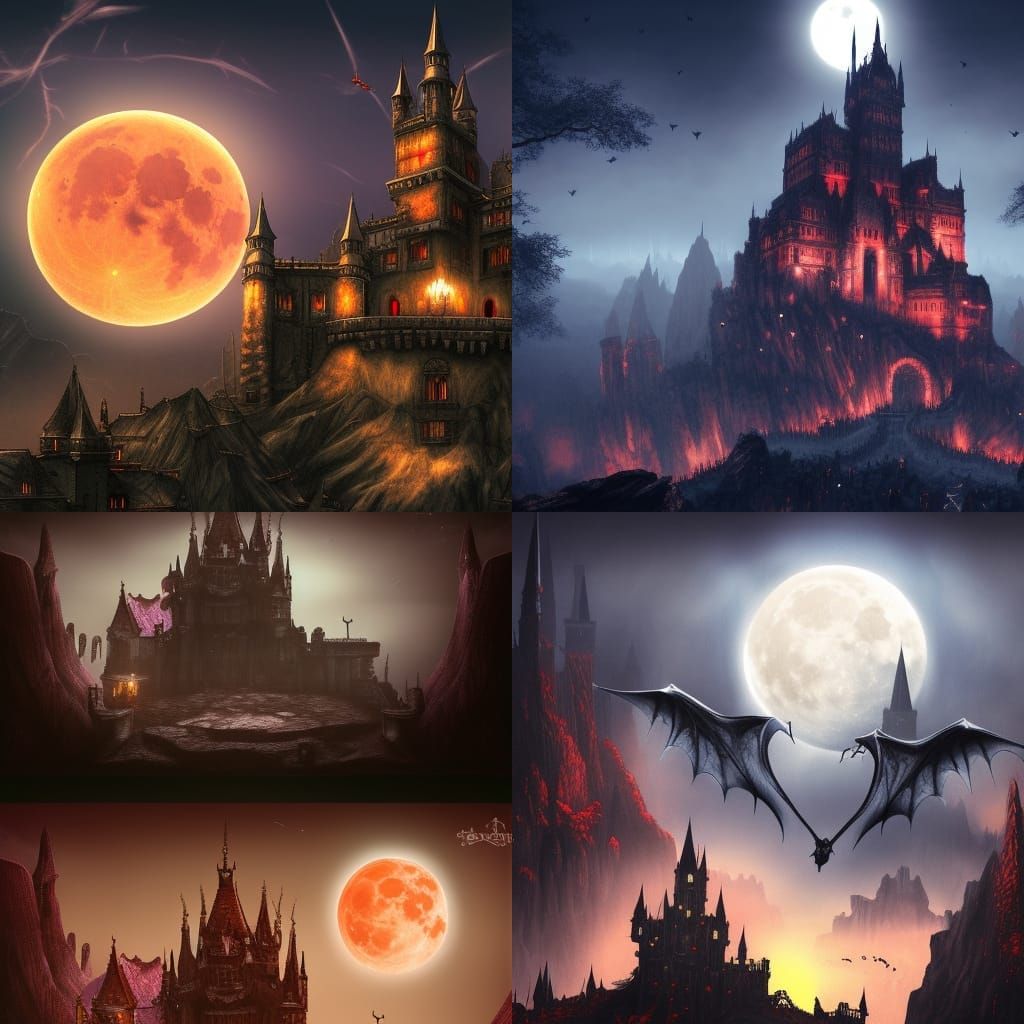 Vampire Castle with Blood Moon in Castlevania Style