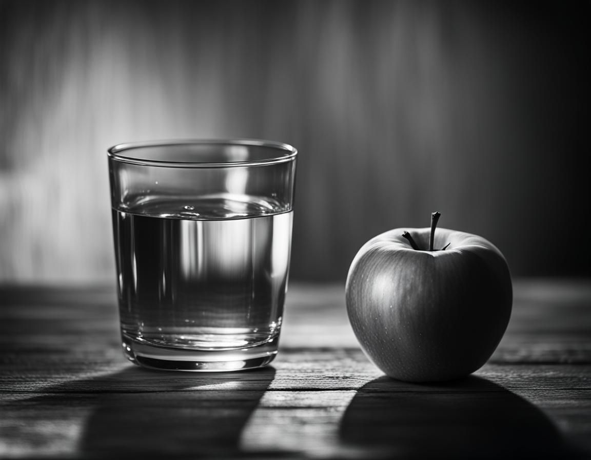 Monochrome Apple and Water Still Life Fine Art