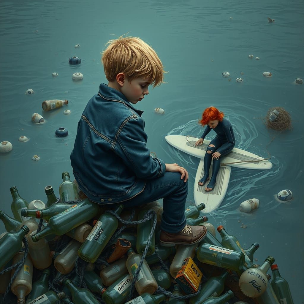 Youth Confronts Plastic Pollution in Haunting Coastal Scene