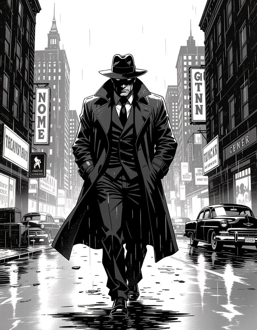Noir Detective Art in Dynamic Comic Style