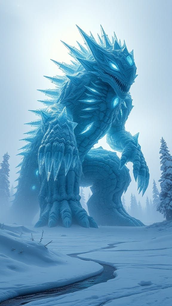 Frostbound Guardian: Majestic Ice Monster in Hyperrealistic ...
