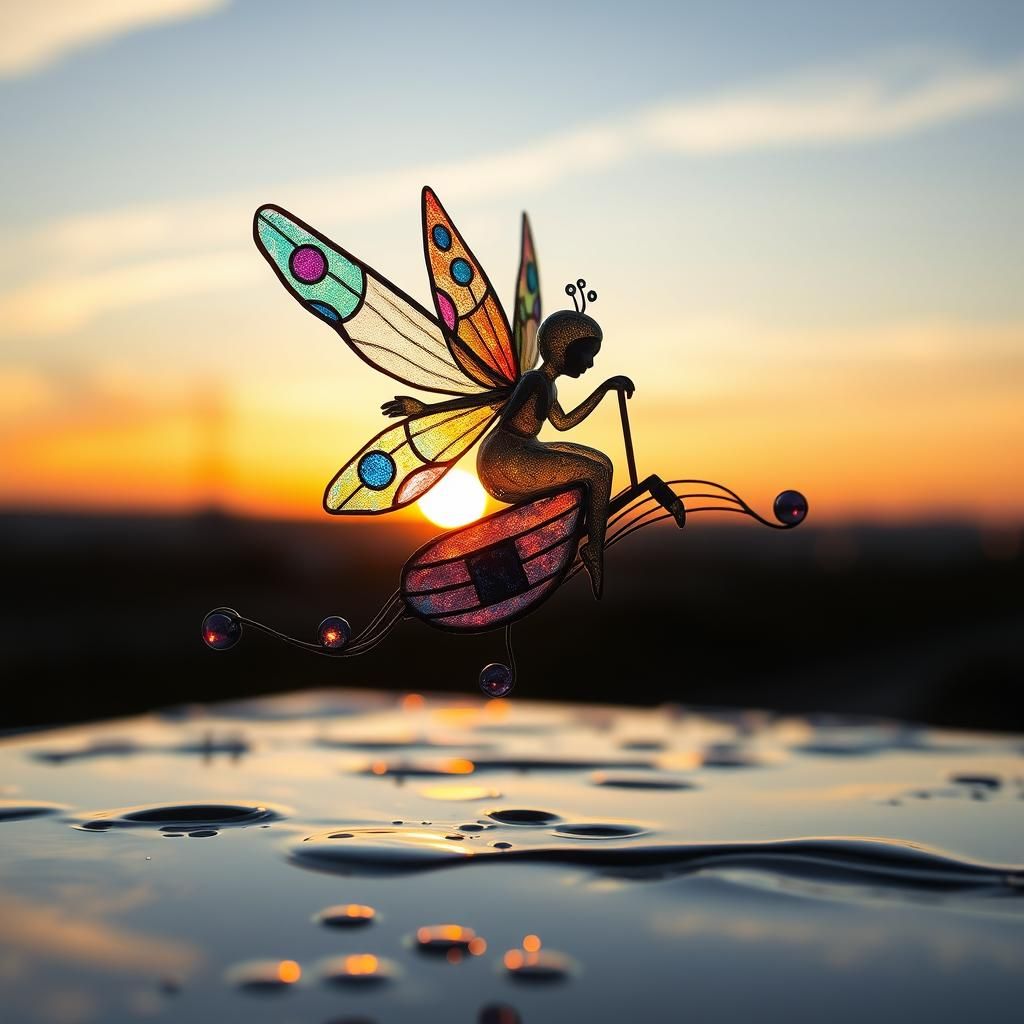 Glass Fairy with Music Note Wings in Sunset