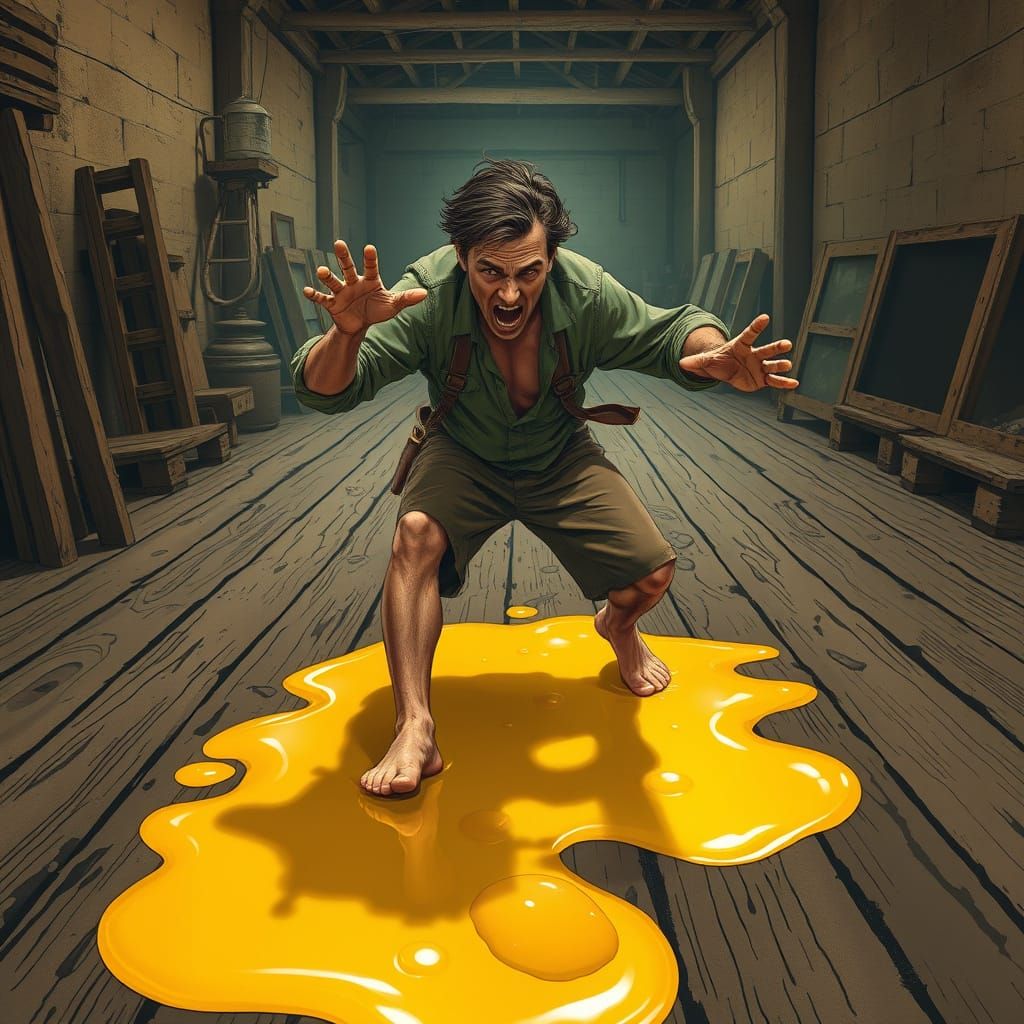 Desperate Man Trapped in Golden Glue