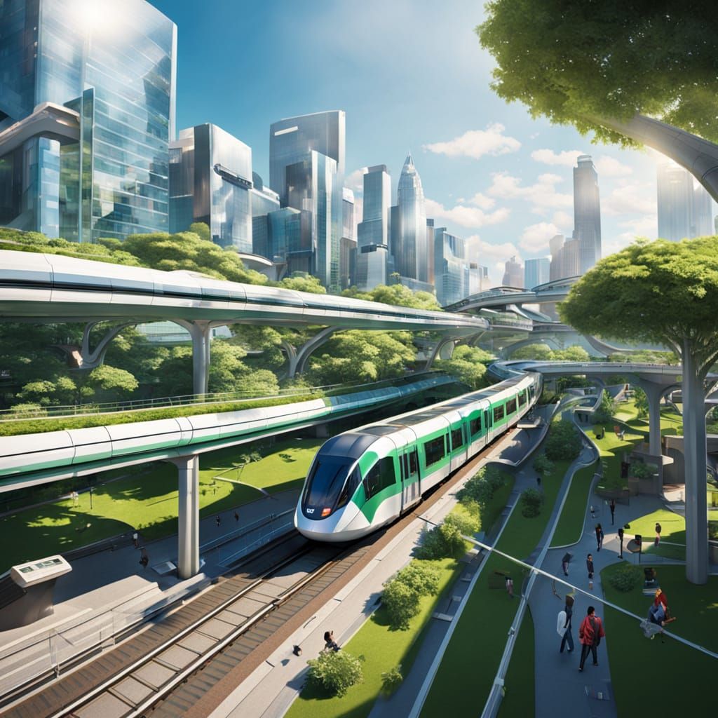 Futuristic Monorail Cityscape in Bright Sunlight