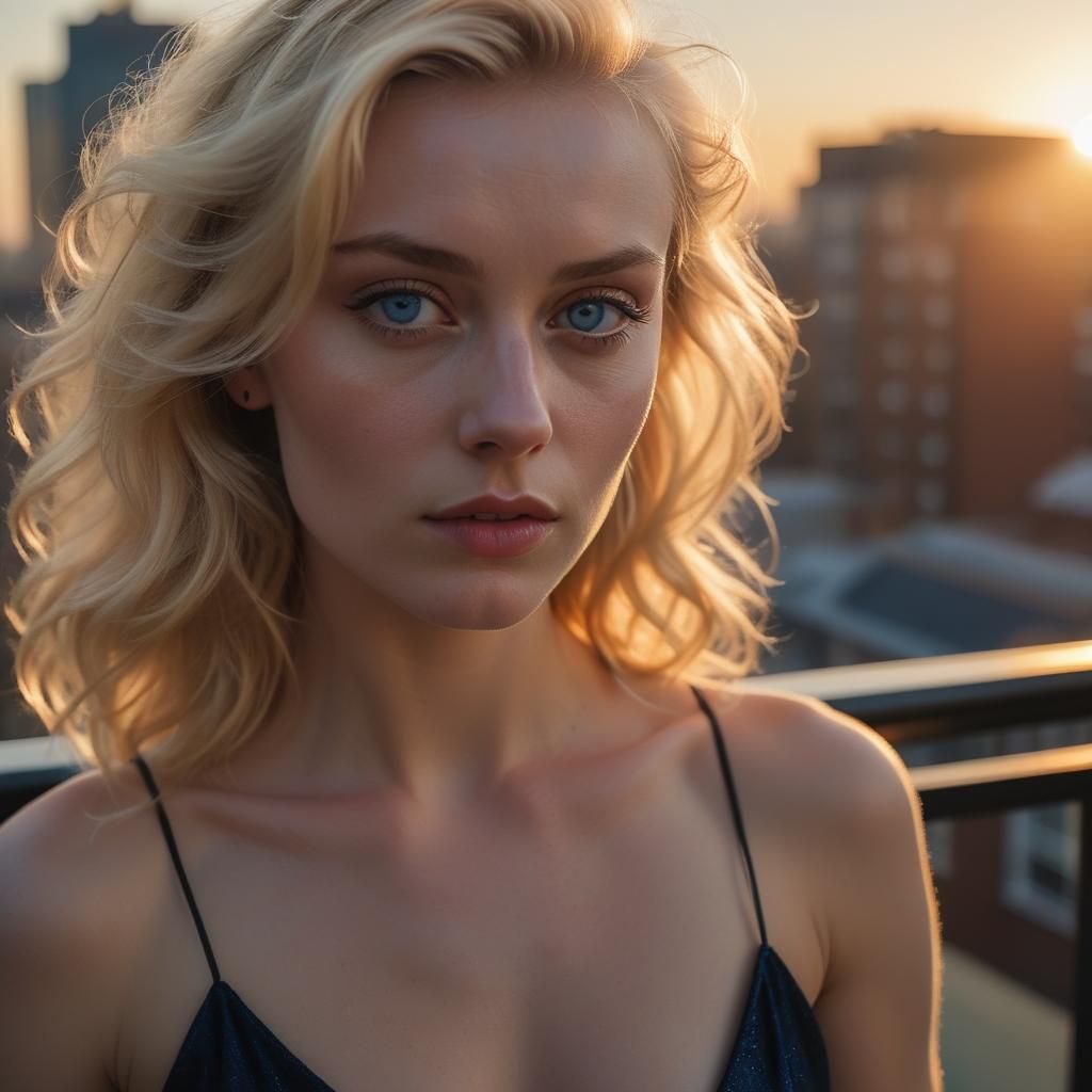 Glamorous Blonde in High-Fashion Portrait at Sunset