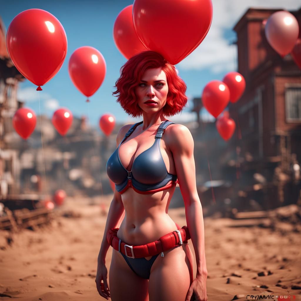 Female Pennywise with Red Balloon in 3D