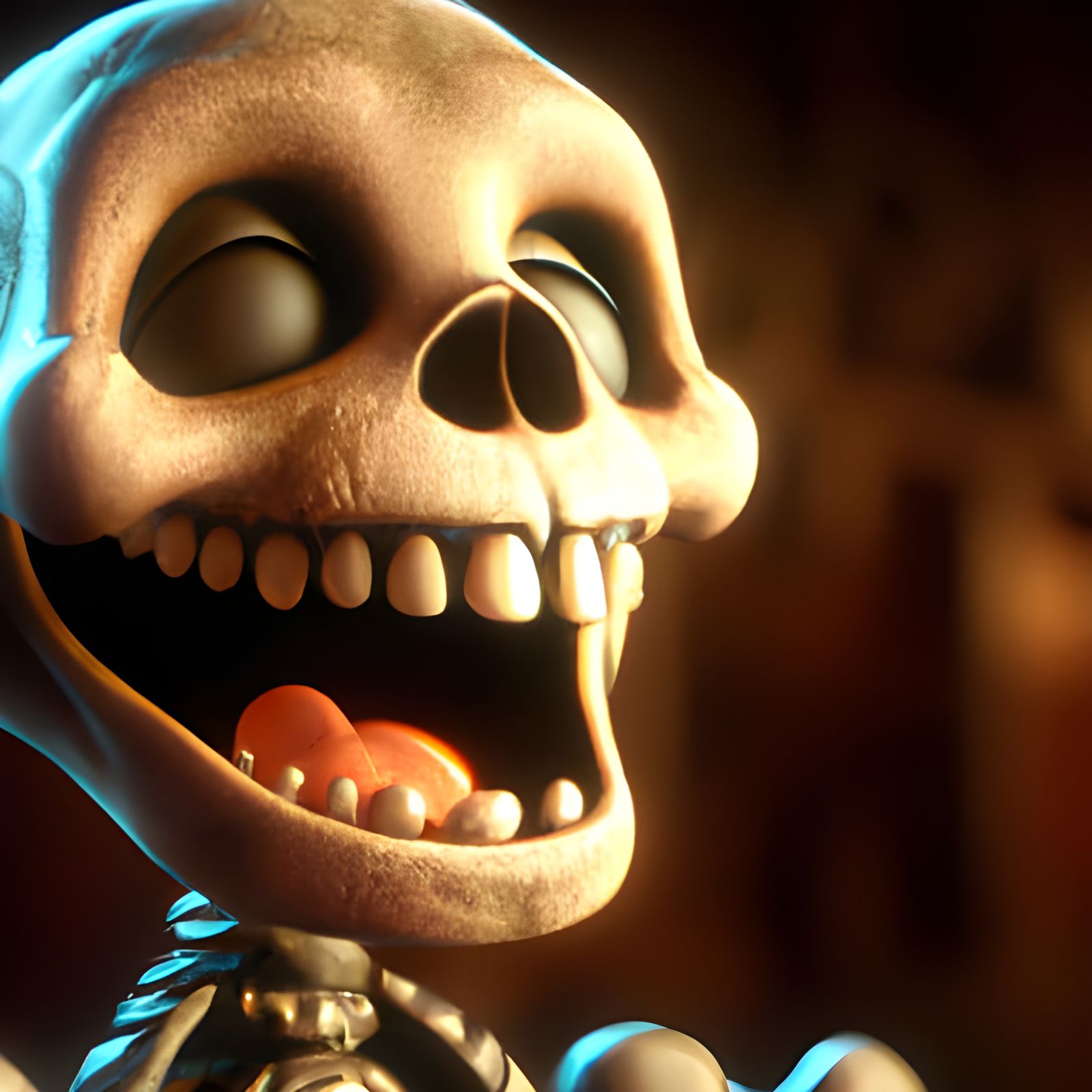 Laughing Skeleton Close-up: 3D Rendered Concept Art
