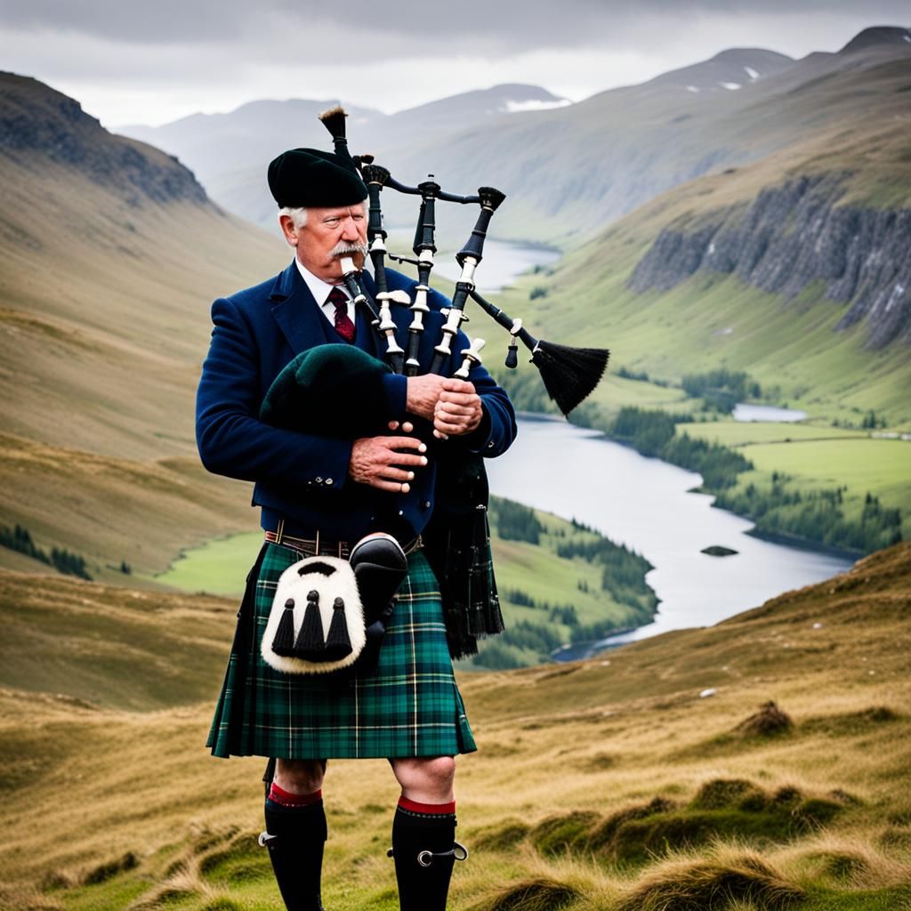 Bagpiper in the Scottish Highlands
