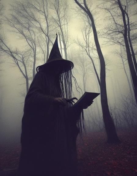 Eerie Witch on a Foggy New England Farm