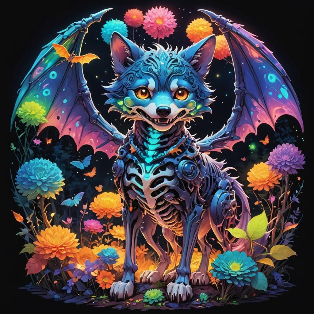 Psychedelic Chibi Wolf Creature in Dark Fantasy Art