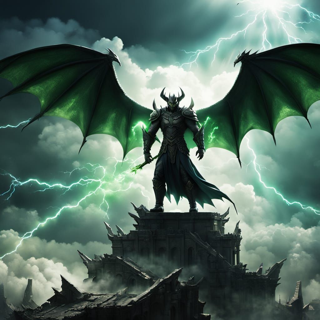 Ancient Marvelous Woman Descends with Majestic Bat-Dragon Wi...