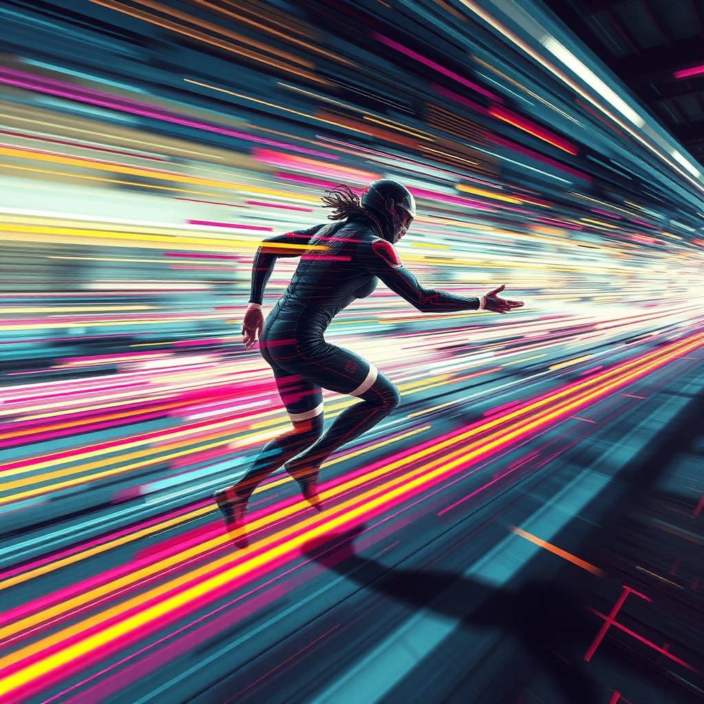 Dynamic Figure in Motion with Vibrant Colors