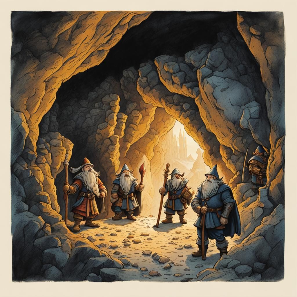 Dwarves Enter Cave: Retro Dungeons and Dragons Illustration