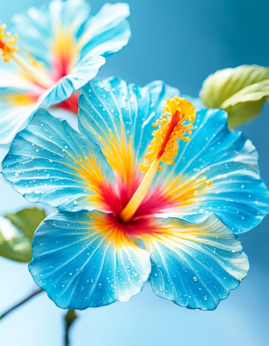 Art Nouveau Hibiscus Flowers in Blue and Gold