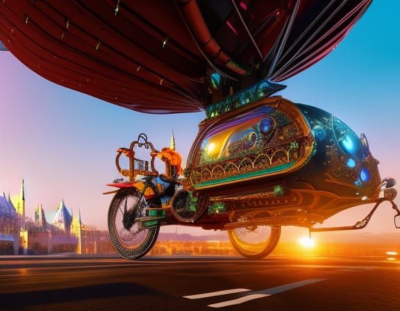 Steampunk Flying Bicycles Over Budapest: Ornate Fantasy Art