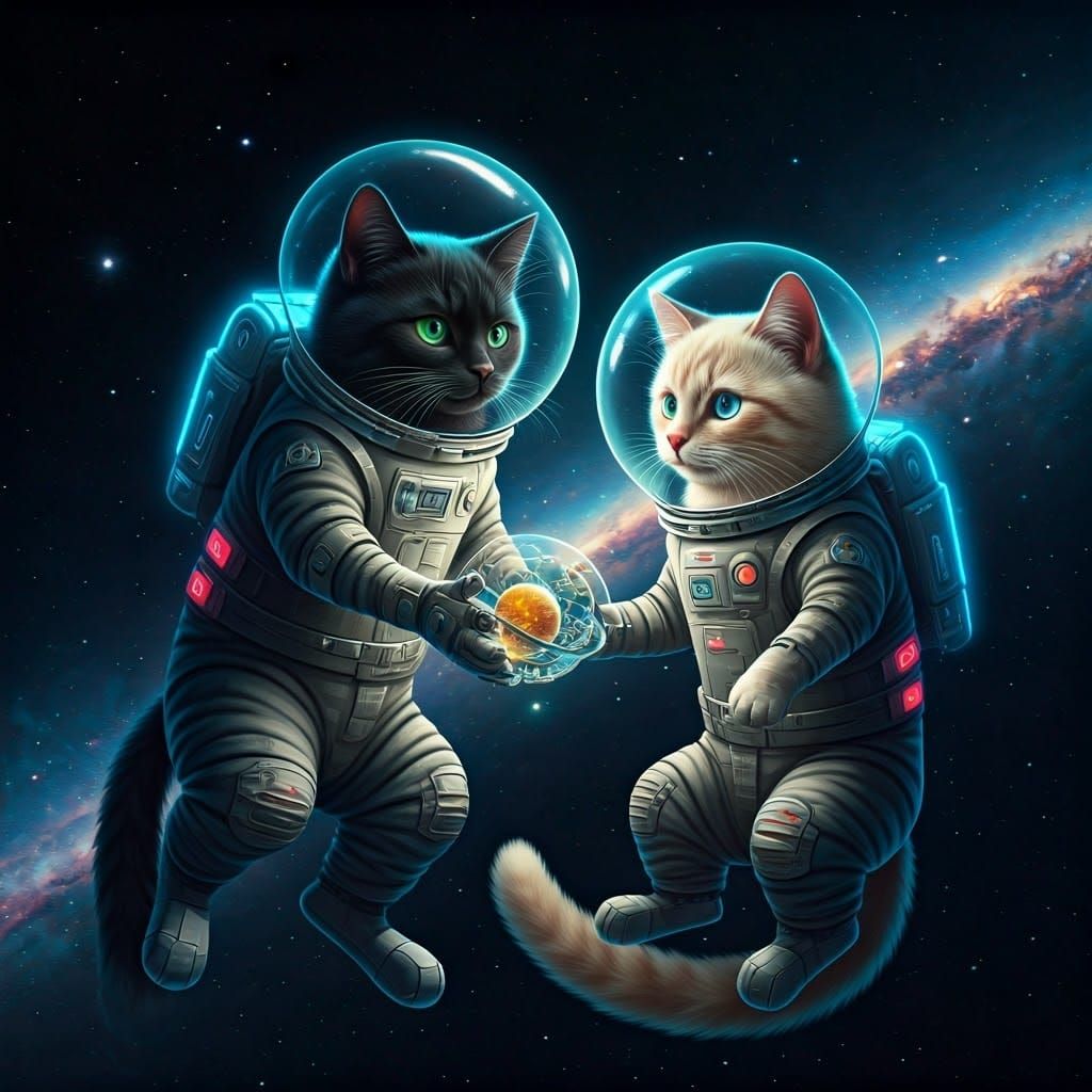 Cosmonaut Cats in Futuristic Space Suits