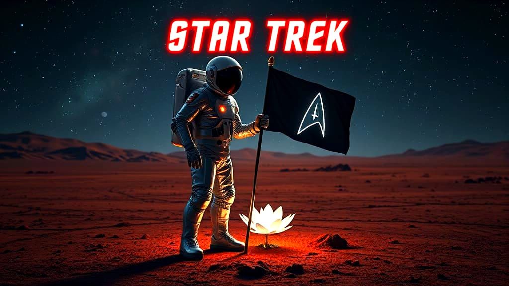 Astronaut Plants Flag on Alien Planet, Cinematic