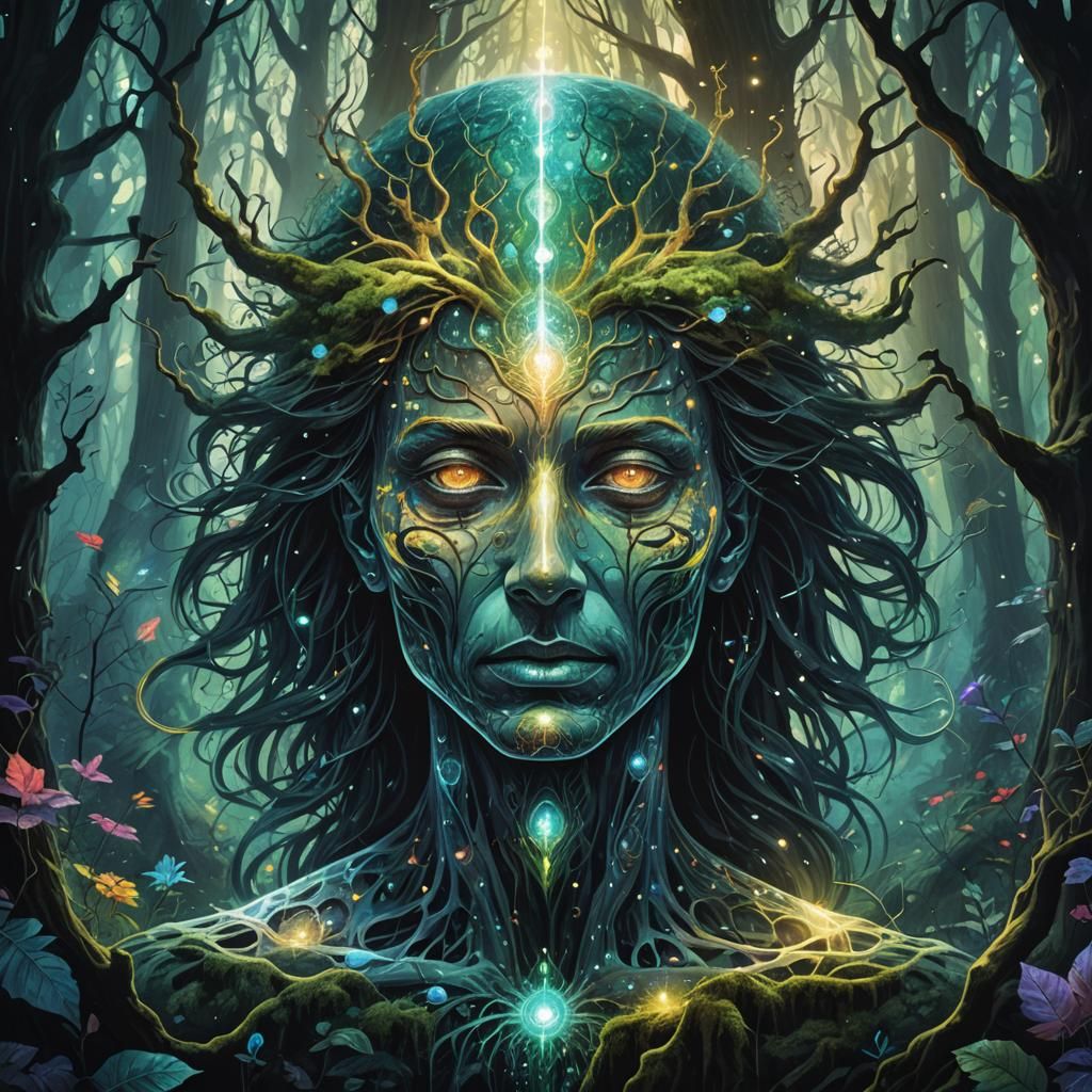 Astral Forest Spirit in Holographic Illustration