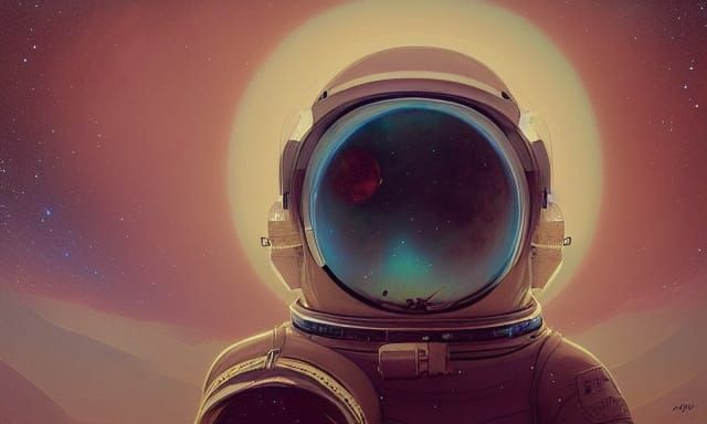 Astronaut Helmet Reflecting Milky Way and Moon