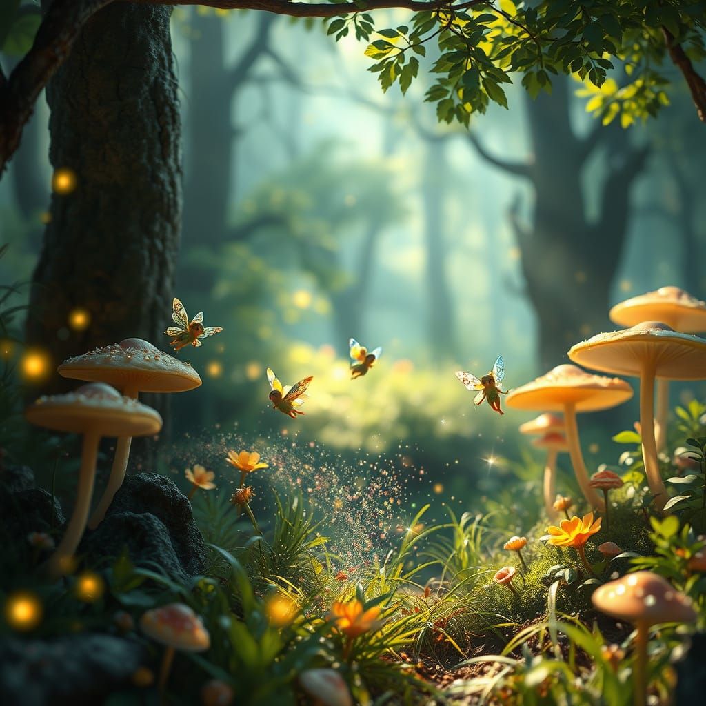 Miniature Fairies in Enchanted Forest Whimsy