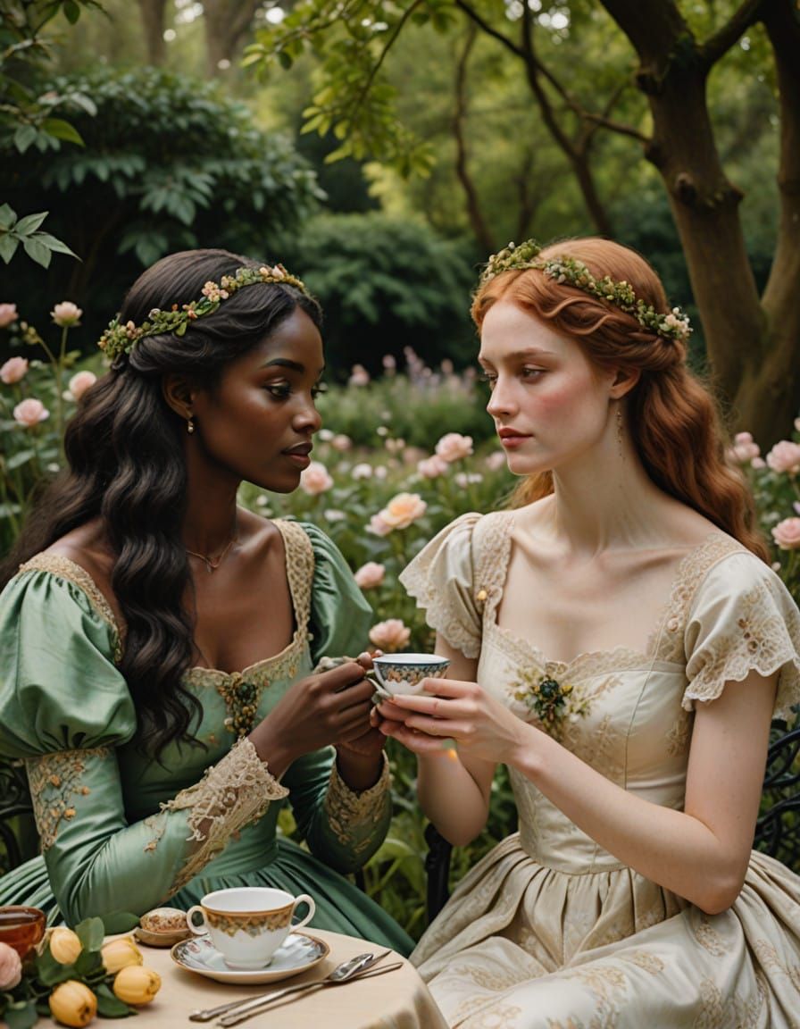 Sisters in Serenity: Elegant Victorian Women Share Tea in th...