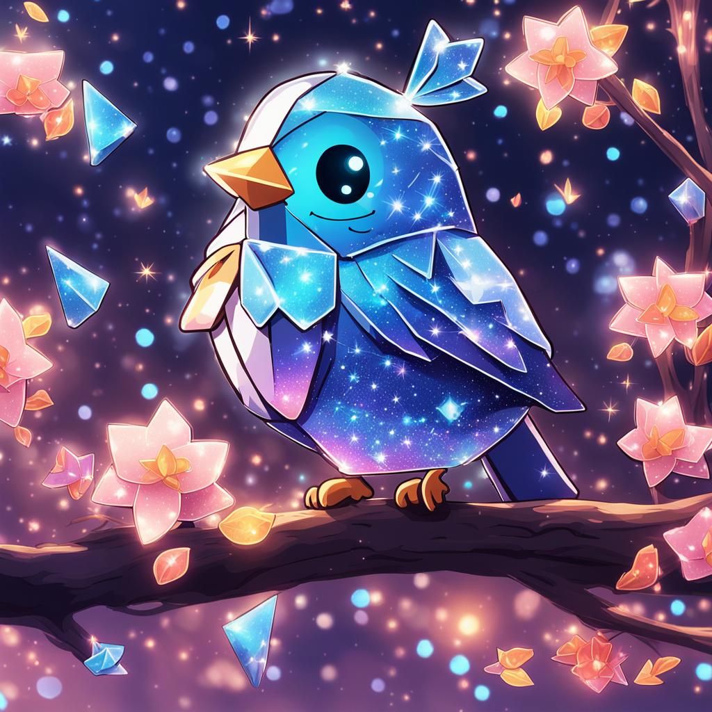 Sparkling Cyberpunk Origami Bird with Magic Particles