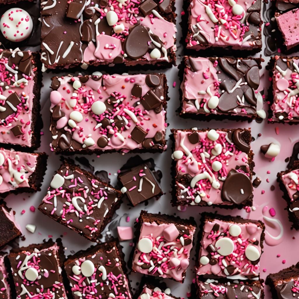 Brownies with Pink Cream and Sprinkles