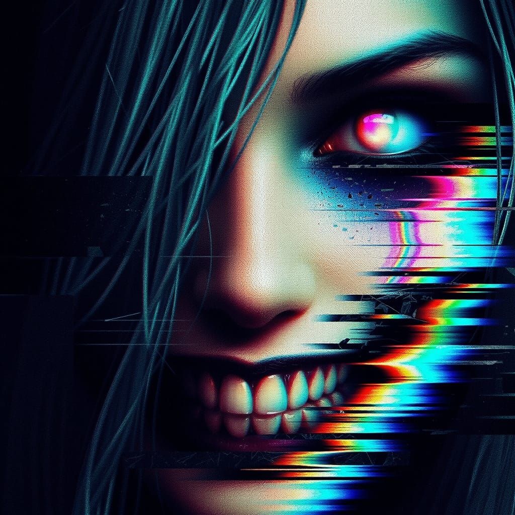Glitchcore Portrait of a Woman with Neon Accents