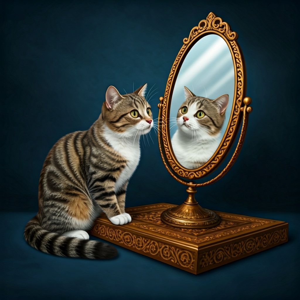 Frightened Cat Sees Dog Reflection in Magic Mirror