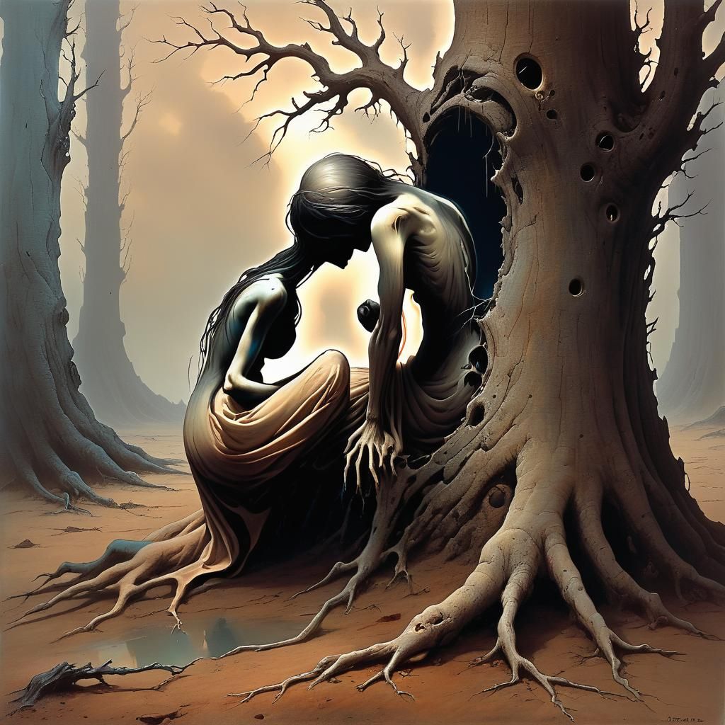 Beksiński-Inspired Twisted Female Figure