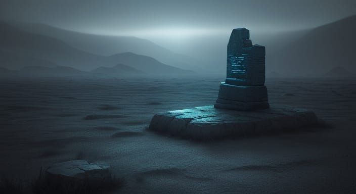 Mysterious Stone in Desolate Landscape