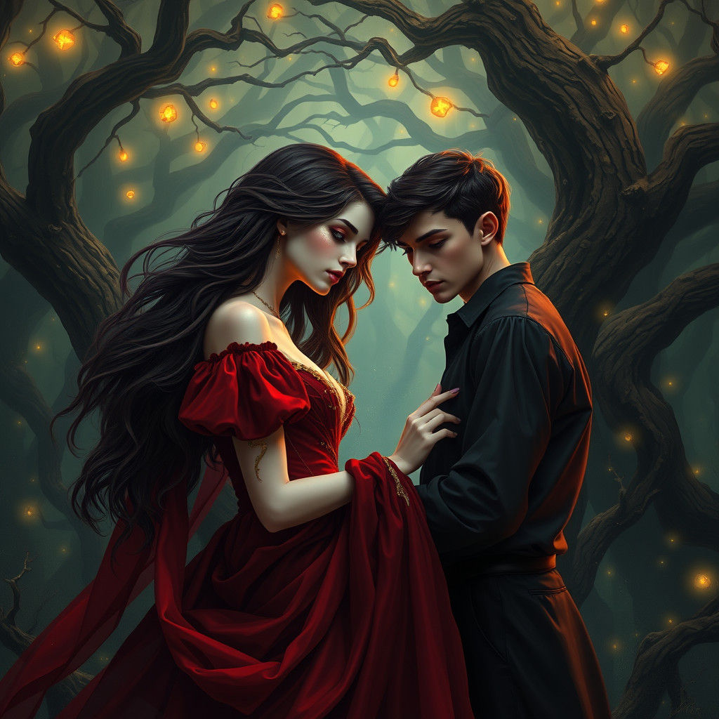 Vampire Girl's Love: Ethereal Matte Painting in 8k