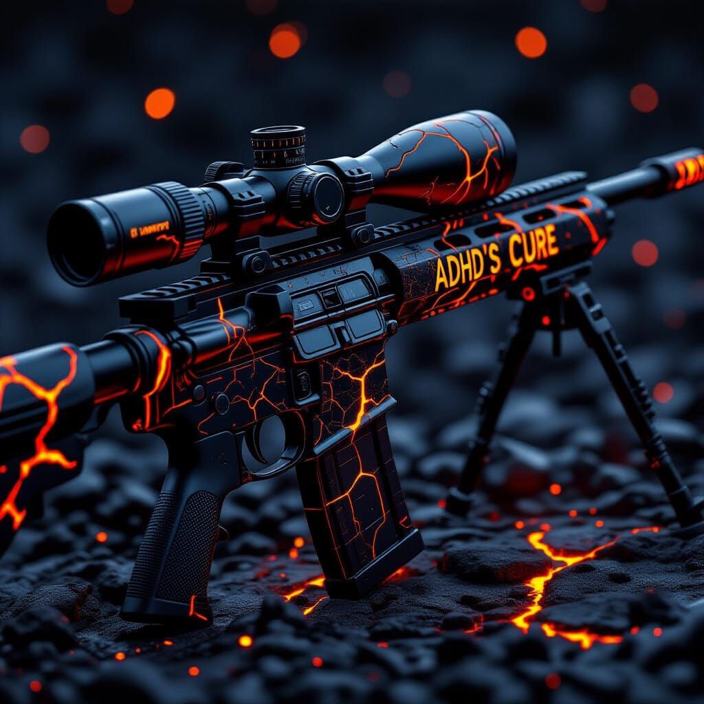 Lava Sniper Rifle with Black Cracks and Engraved Text