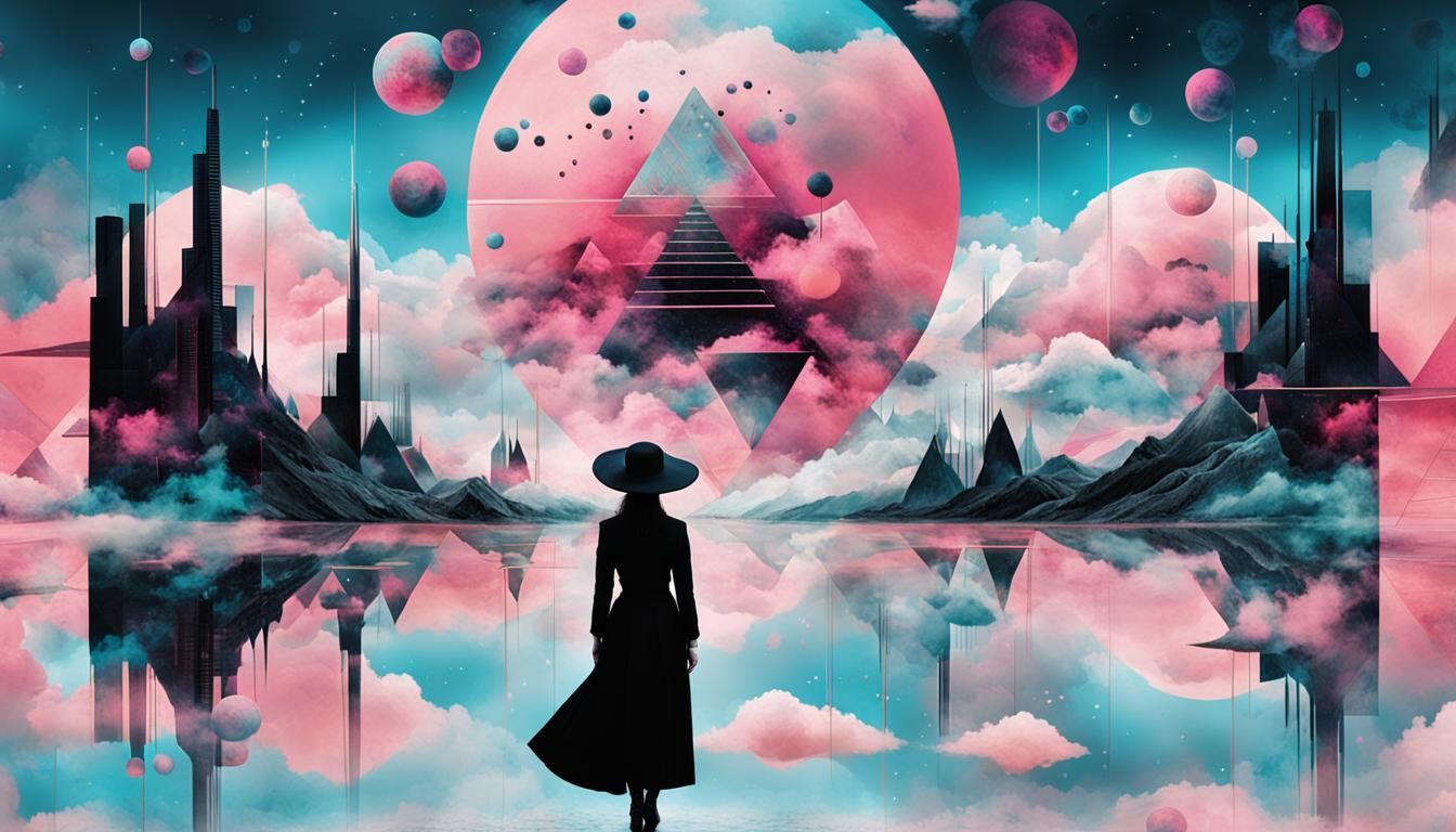 Surreal Woman in Space with Abstract Elements