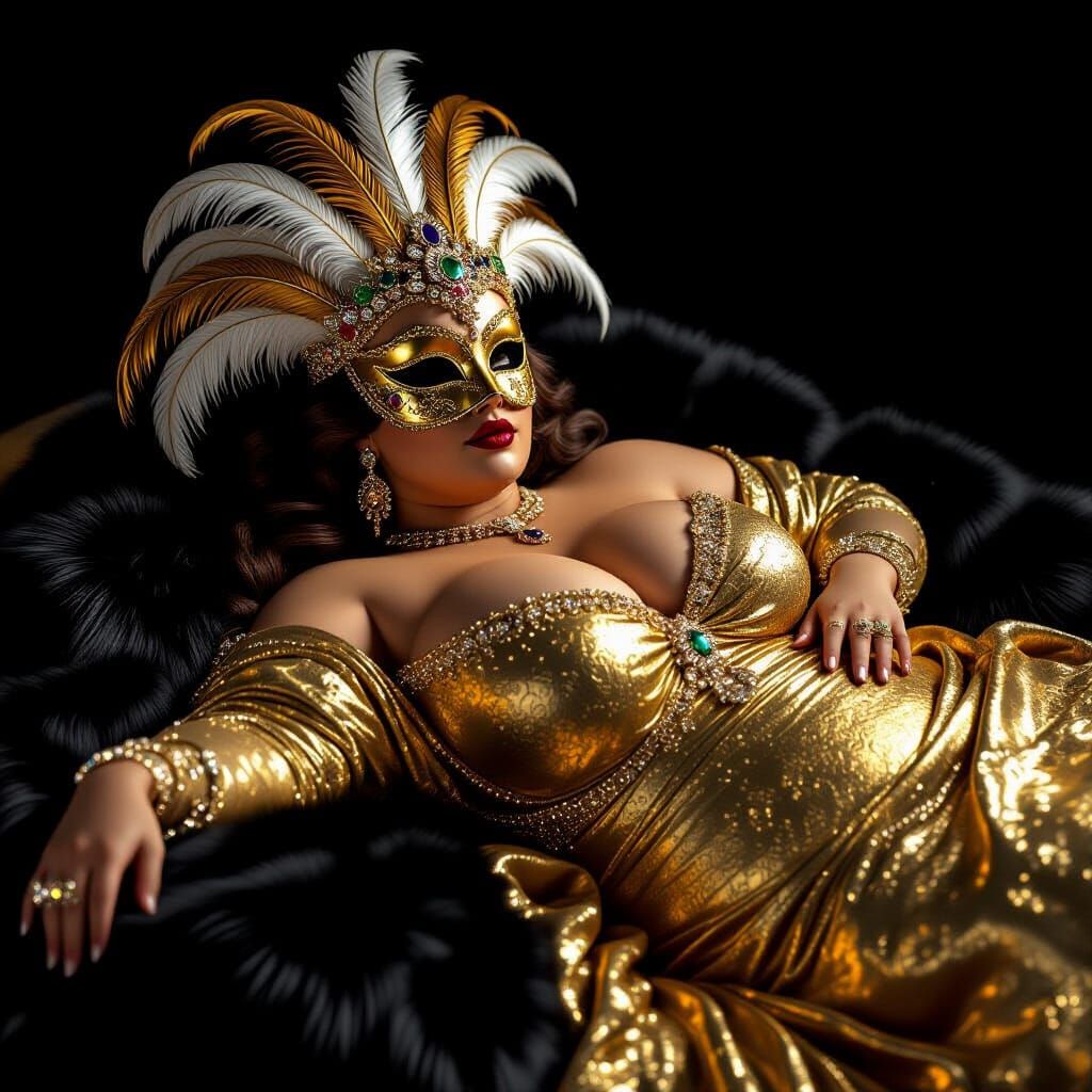 Opulent Gold Masked Woman in Luxurious Setting