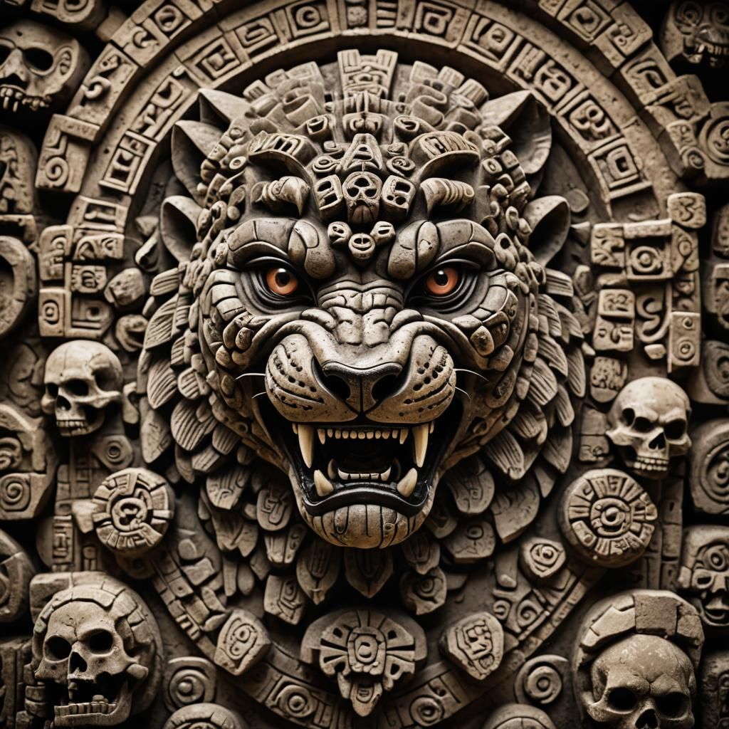 Dark Jaguar Devours Bloody Organ in Ancient Mesoamerican Sto...