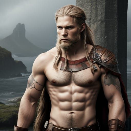 Shirtless Viking Warrior Ready for Battle