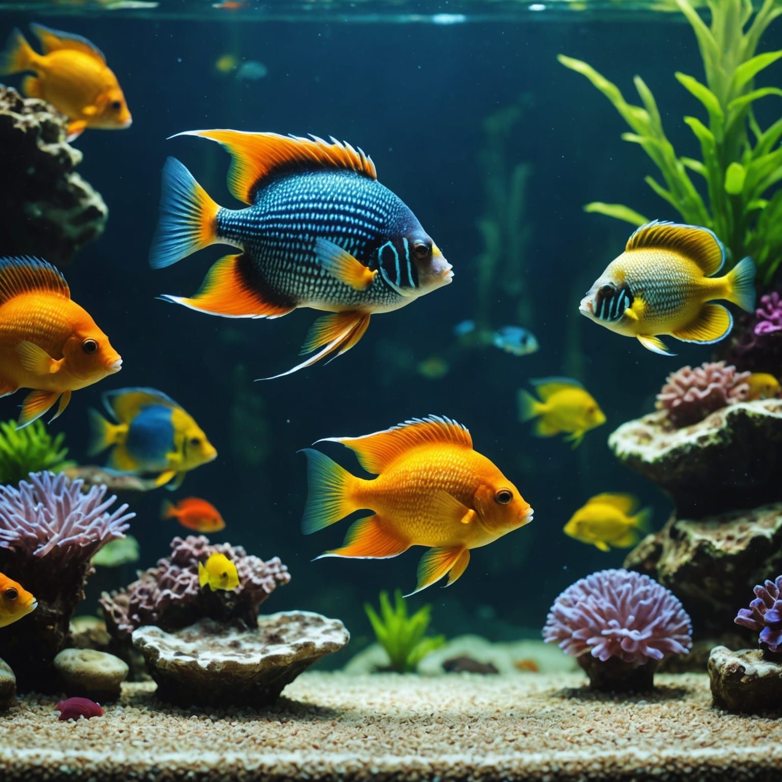 Lively Tropical Fish in Elaborate Aquarium