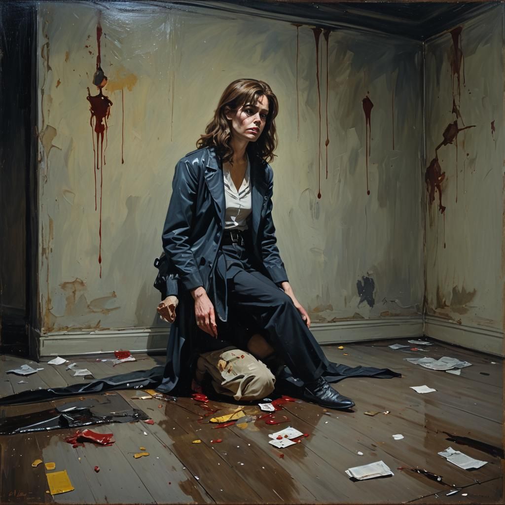 Dramatic Crime Scene Oil Painting of a Woman