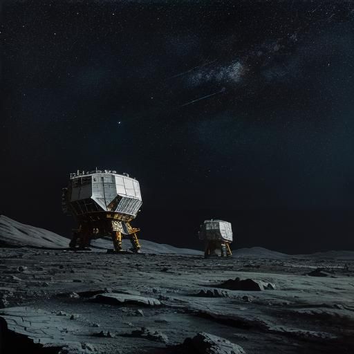 Astronauts Explore Abandoned Structure: Oil Painting