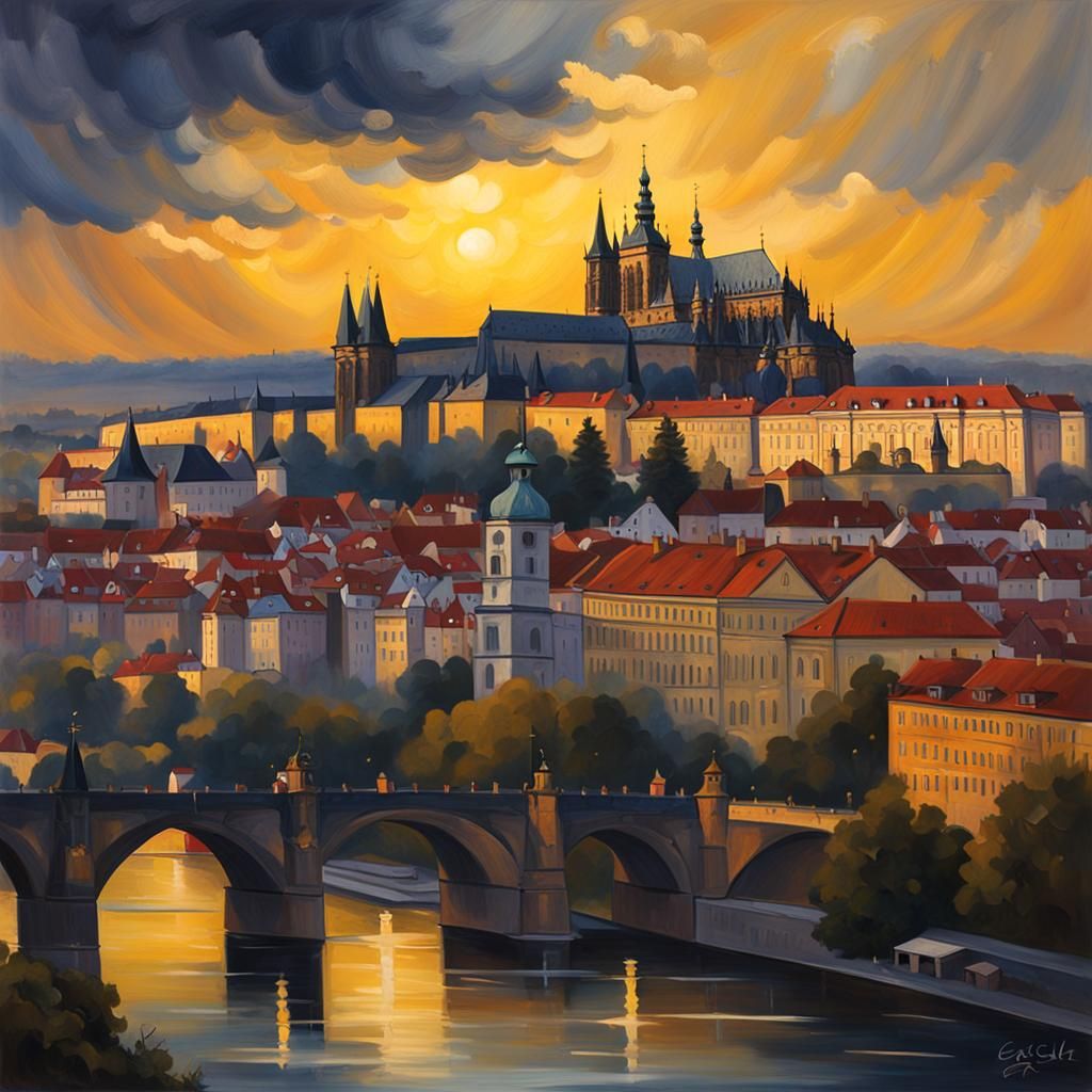 Prague Castle Sunset in Contemporary Style