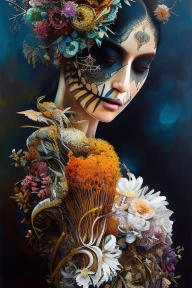 Exotic Nature Skeleton Portrait in Oil Gouache