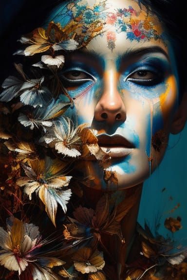 Exotic Nature Skeleton Portrait in Oil Gouache Style