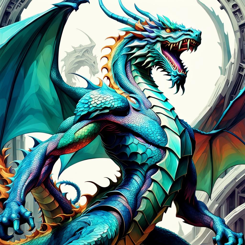 Proud Dragon in Expressionist Pencil Drawing