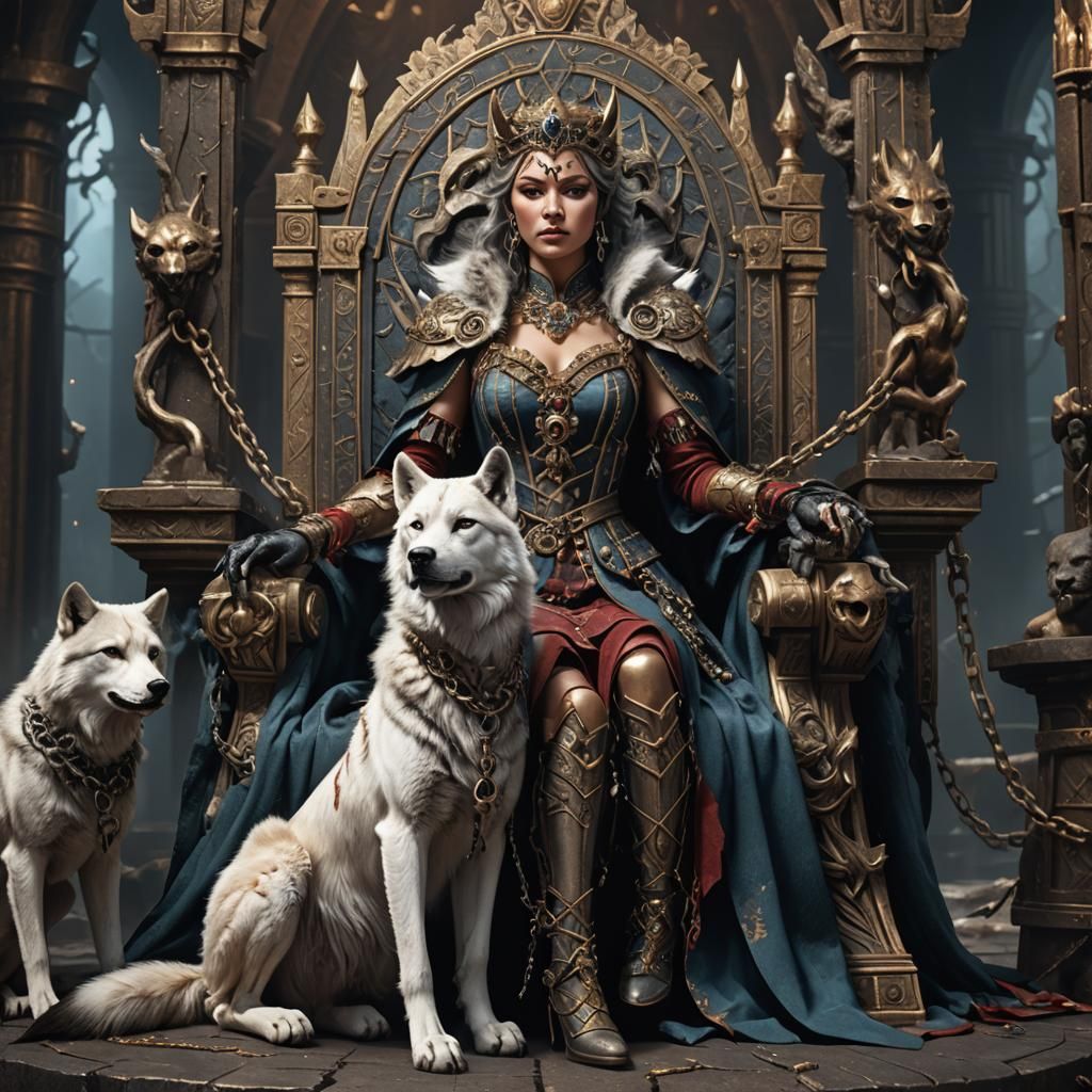 Masked Queen Stroking Wolf Pup: Fantasy Art