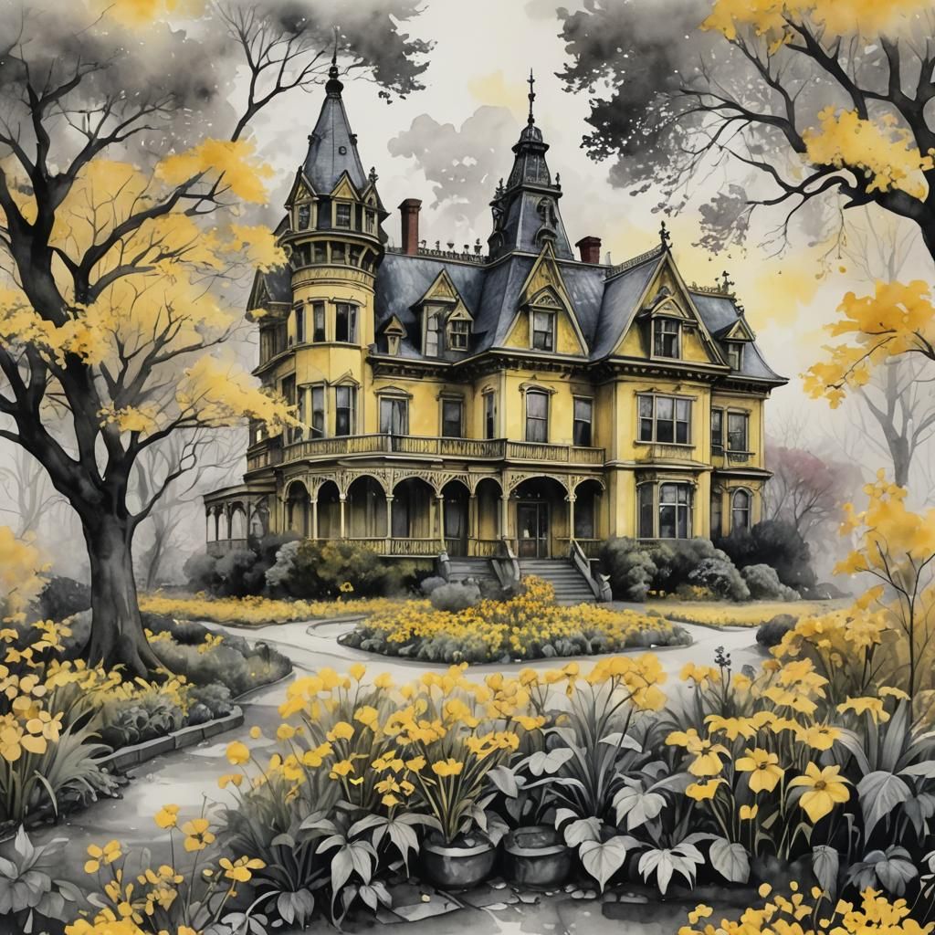 Colonial Mansion: Watercolor Sketch in Harlem Renaissance St...